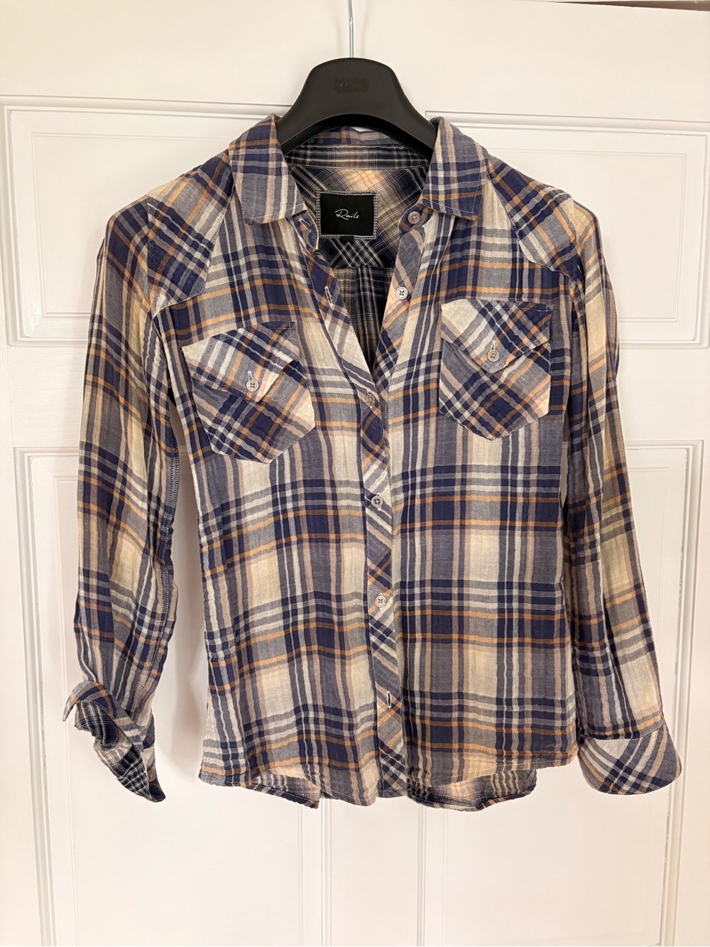 Rails Plaid Button-Down Shirt in Navy, Cream and Tan